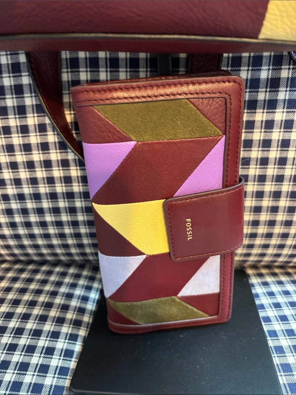 Fossil Patchwork Leather Tote Bag with silk Scarf  and wallet